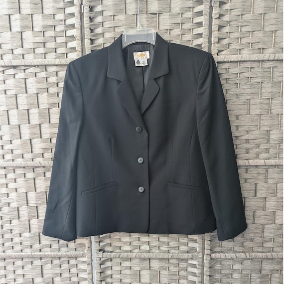 Talbots, Vtg Talbots Blazer Black Wool Three Button Sz 16P Made in Japan Minimalist Chic