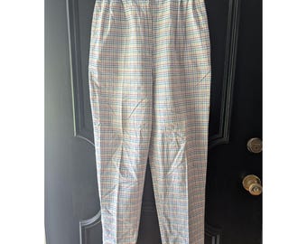 Vtg Tapered Rainbow Plaid High Waisted Pants Trousers Tagged 10 Fits Modern 6