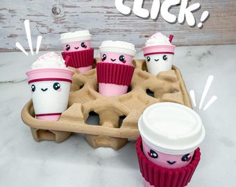 Clicker Coffee Fidget de la Saint-Valentin | Tasse à café imprimée en 3D | Options chaudes et glacées | Décoration de bureau mignonne