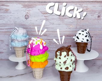 Yummy Ice Cream Cone Clicker Keychain | 3D Printed Pride Fidget Stim Toy | Cute Food Fidget Toy