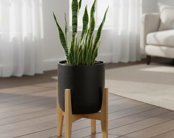 Adjustable Bamboo Plant Stand | Sustainable Wood Indoor Flower Pot Holder | Modern Mid-Century Pedestal
