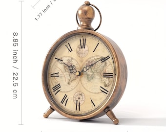 Small Retro Metal Table Clock Vintage Gold Silent Desk Timepiece Bedroom Ornament