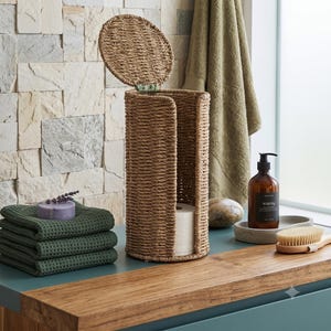 Rattan Toilet Roll Holder Basket Woven Seagrass Bathroom Storage Organiser