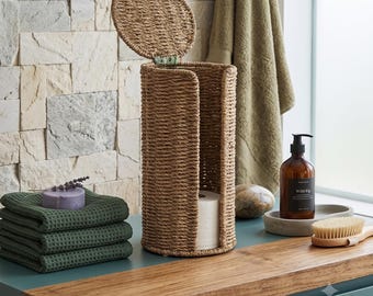 Rattan Toilet Roll Holder Basket Woven Seagrass Bathroom Storage Organiser