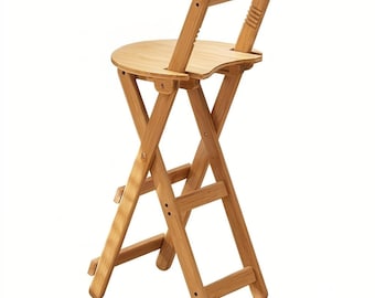 Folding Bamboo Bar Stool Foldable Counter Chair Space Saving Breakfast Seat