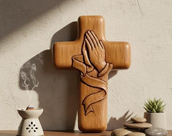 Wooden Pocket Prayer Cross | Handcrafted Palm Comfort Cross with Gift Bag