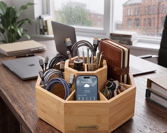 Bamboo Pen Holder Rotating Art Organizer 360 Desk Caddy Craft Supply Storage