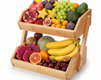 2-Tier Bamboo Countertop Organiser | Minimalist Wood Kitchen & Bathroom Shelf