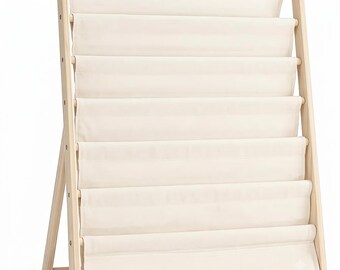7 Tier Fabric Bookshelf Wooden Sling Book Rack Magazine Storage Stand