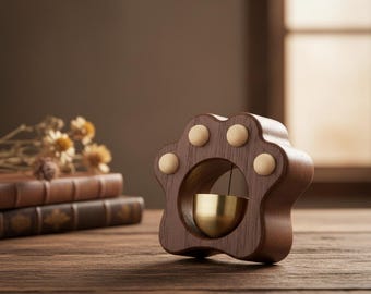 Cat Paw Wooden Doorbell | Magnetic Copper Entry Bell | Feline Home Decor