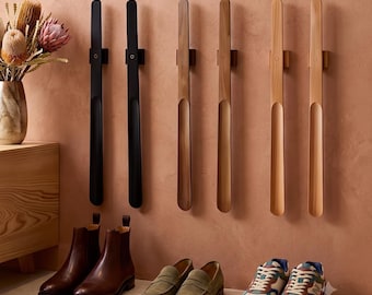 Long Beech Wood Shoe Horn with Magnetic Wall Mount  Ergonomic Shoe Lifter
