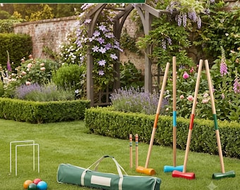 Wooden Croquet Set 4 Player Garden Lawn Game Family Backyard Activity Kit