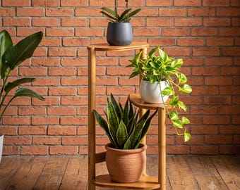 3 Tier Bamboo Corner Plant Stand Tall Planter Holder Balcony Flower Shelf Rack