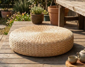 Meditation Cushion | Woven Straw Floor Pillow | Japanese Style Yoga Seat | Natural Zen Seating Pad