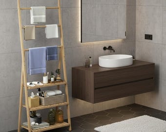 Bamboo 3-Tier Ladder Towel Rack | Foldable A-Frame Bathroom Storage Shelf