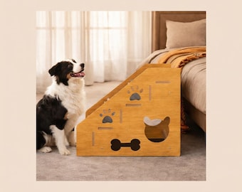 Escaleras de madera para mascotas: escalones para que los gatos suban a la cama de su perro y una escalera de rampa duradera.