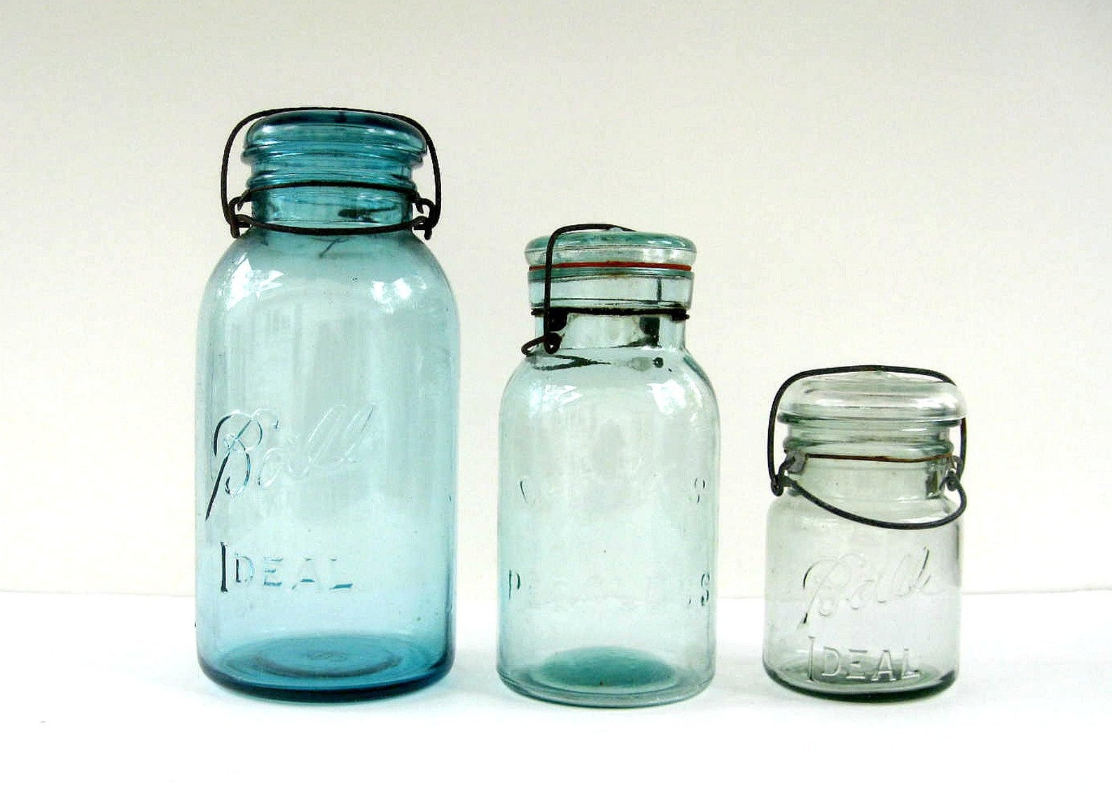 Antique blue mason jars with glass lids 1 2 gallon quart etsy