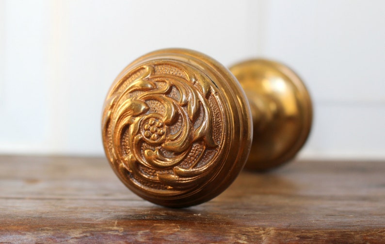 Antique Door Knob Set Art Nouveau Style Cast Bronze Salvaged Interior Door Hardware Ornate Door Knobs Victorian Era