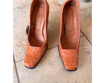 Luciano Rossi Designer Heels Authentic Exotic Brown  Ostrich Pumps--9/9.5