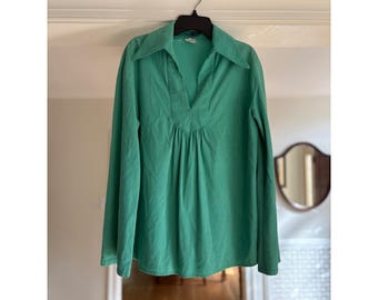 Vintage Division 2 Two II blouse met V-hals uit de jaren 70, groen, maat 8-12