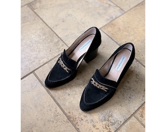 Saks Fifth Avenue black leather loafer heels pumps in size 7