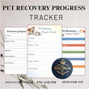 Pet Recovery Progress Tracker: Health Monitoring Planner - Printable PDF - PNG Instant Download
