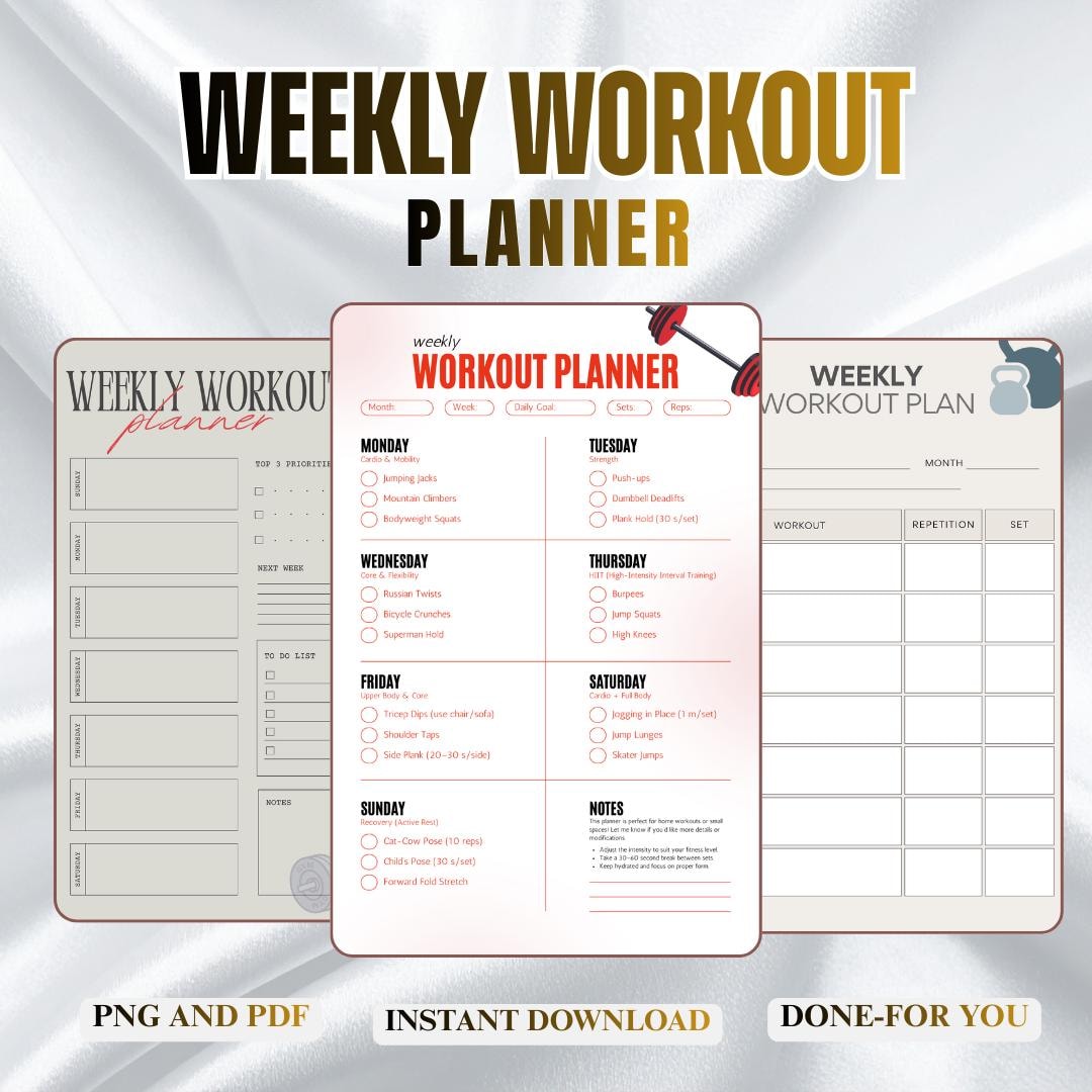 Weekly Workout Planner Printable | Fitness Workout Planner | Gym & Home ...