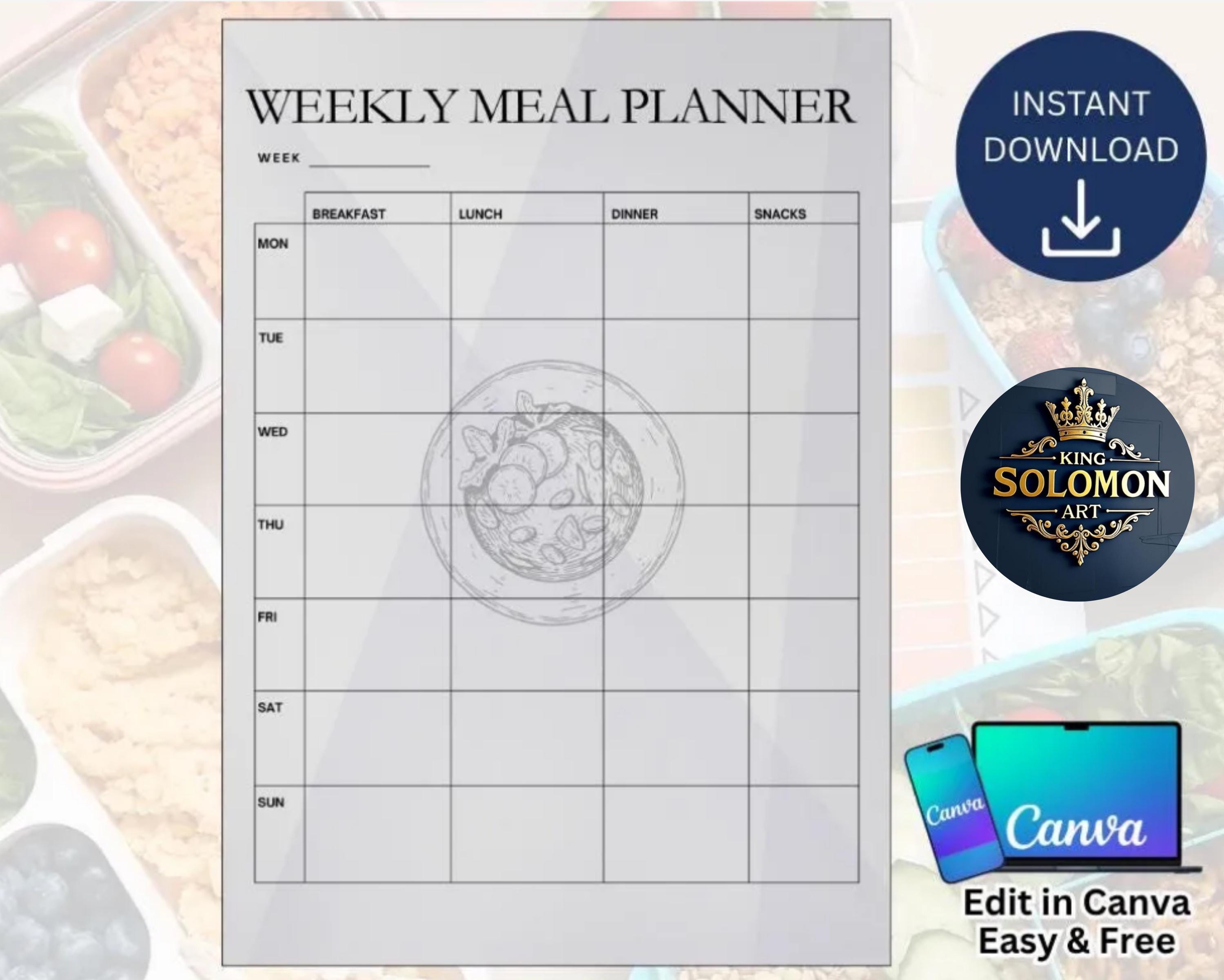 Meal Planner Printable: Weekly Layout - Editable Canva Template - Etsy