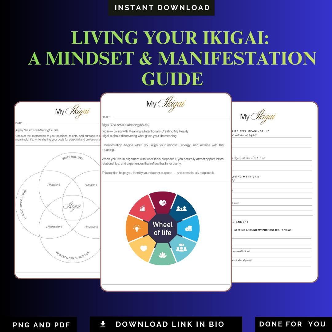 Ikigai Mindset Planner - Purpose Alignment and Manifestation Worksheet ...