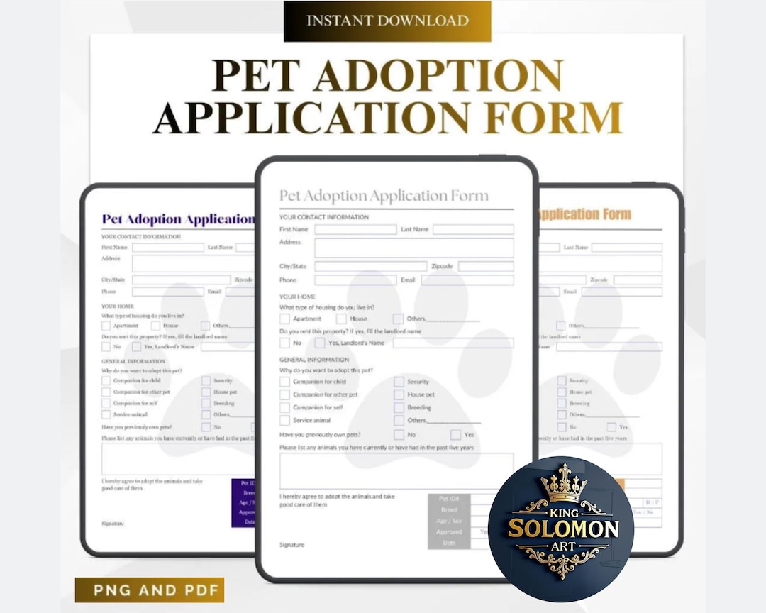 Adoption Application Form: Rescue Intake Template (printable PDF/PNG ...