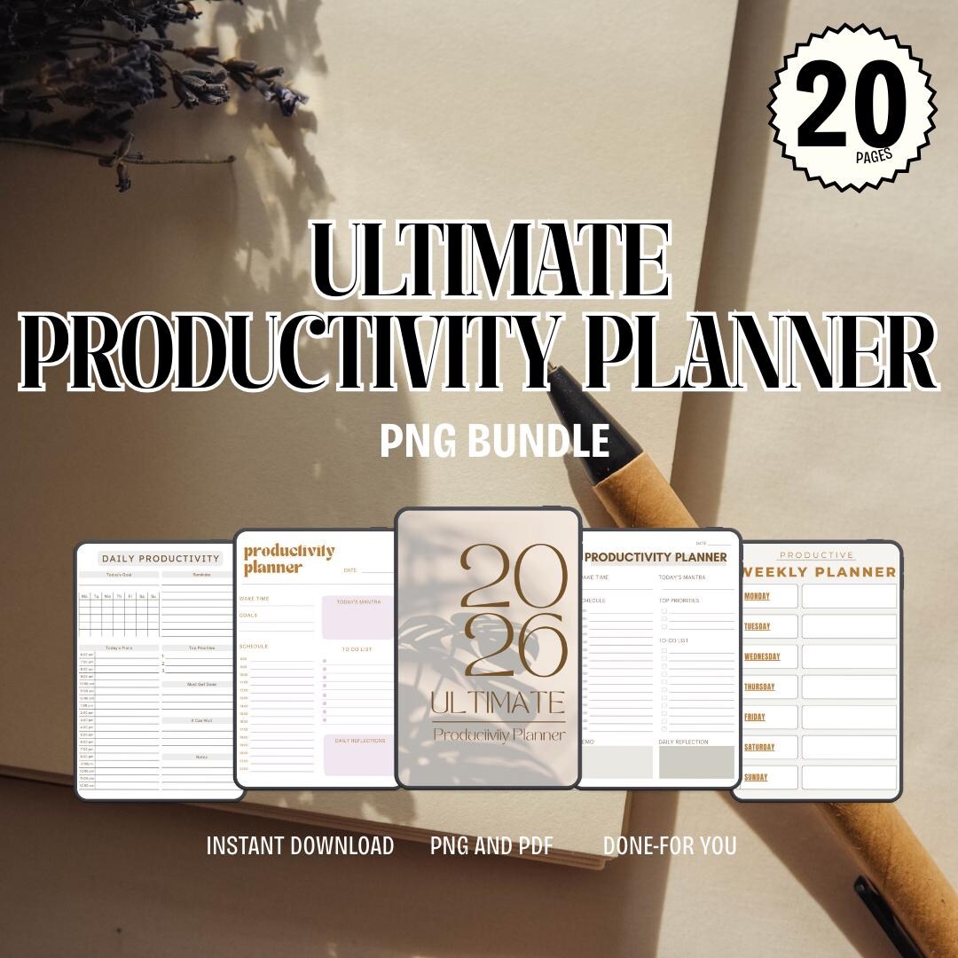 Productivity Planner Bundle | Daily, Weekly Goal Setting (PDF - PNG ...