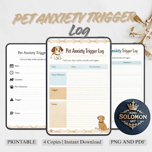 Registro dei trigger di ansia degli animali domestici - Pianificatore di monitoraggio del comportamento e dello stress - Download digitale istantaneo PDF PNG