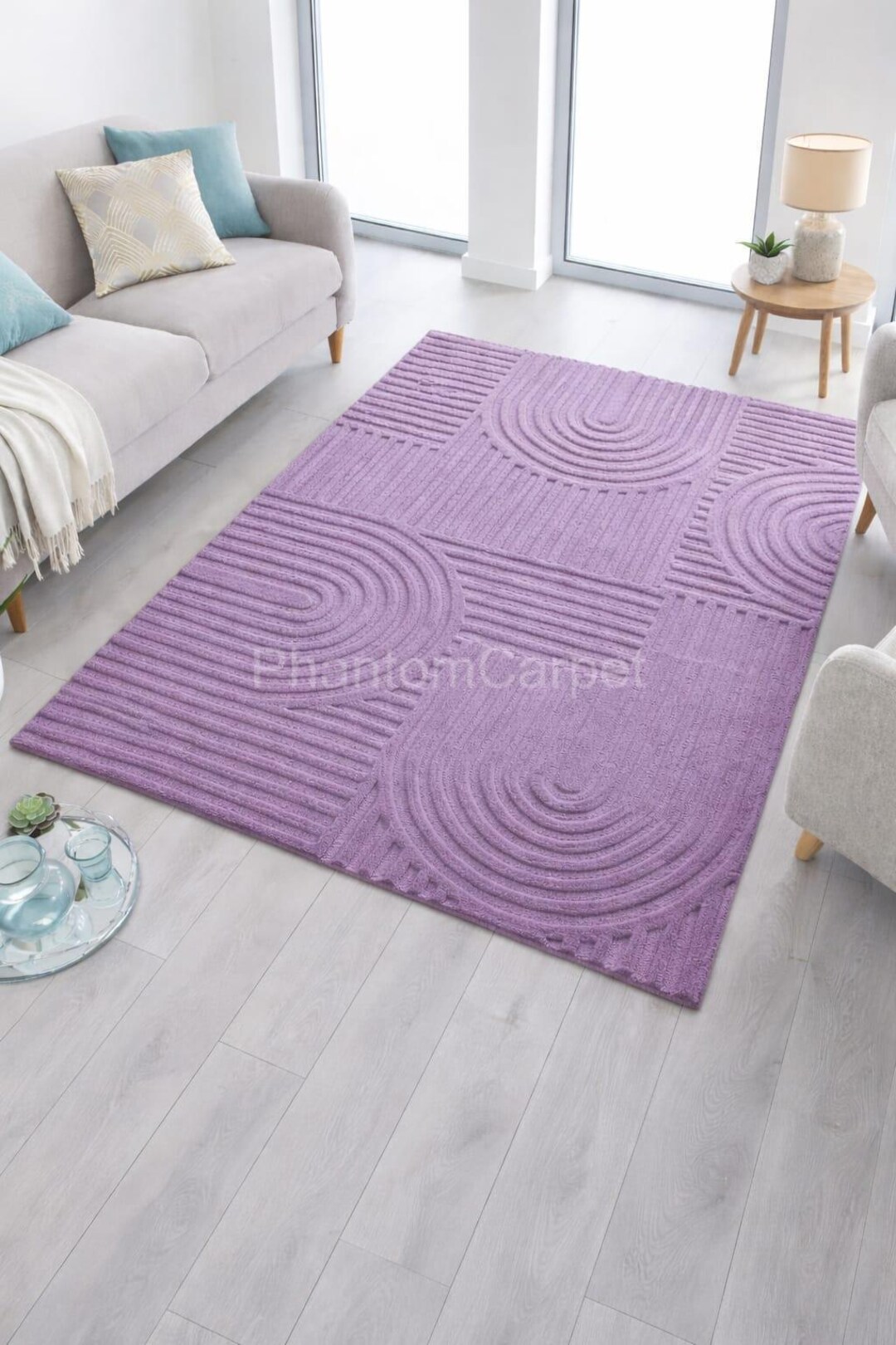 Lavender Rug Pattern Lavender Carved Design Rug | 3D Pattern Area Carpet | Minimalist Living ...