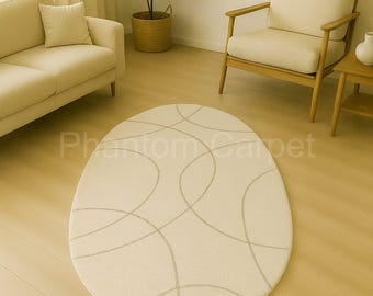 Luxury Hand Tufted Round Rug | Soft Ivory Abstract Line Pattern | Modern Minimal Home Decor