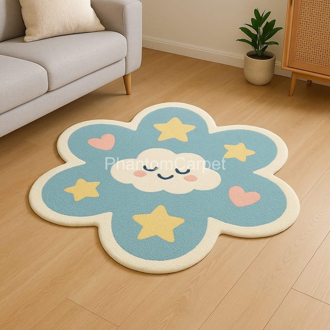 Bright Rug Fun Soft Kids Play Rug – Cloud & Stars Design - Etsy