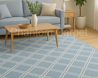 Modern Blue Geometric Area Rug | Hand-Tufted Carpet for Living Room