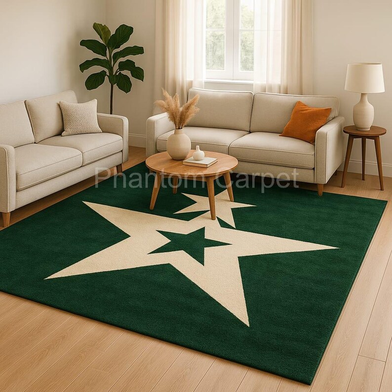 Star Area Rug Modern Green Star Area Rug – Bold Geometric Carpet for Living Room ...
