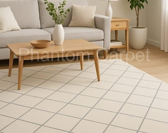 Minimalistischer Gitter Muster Teppich | Moderner Neutraler Teppich für Wohnzimmer