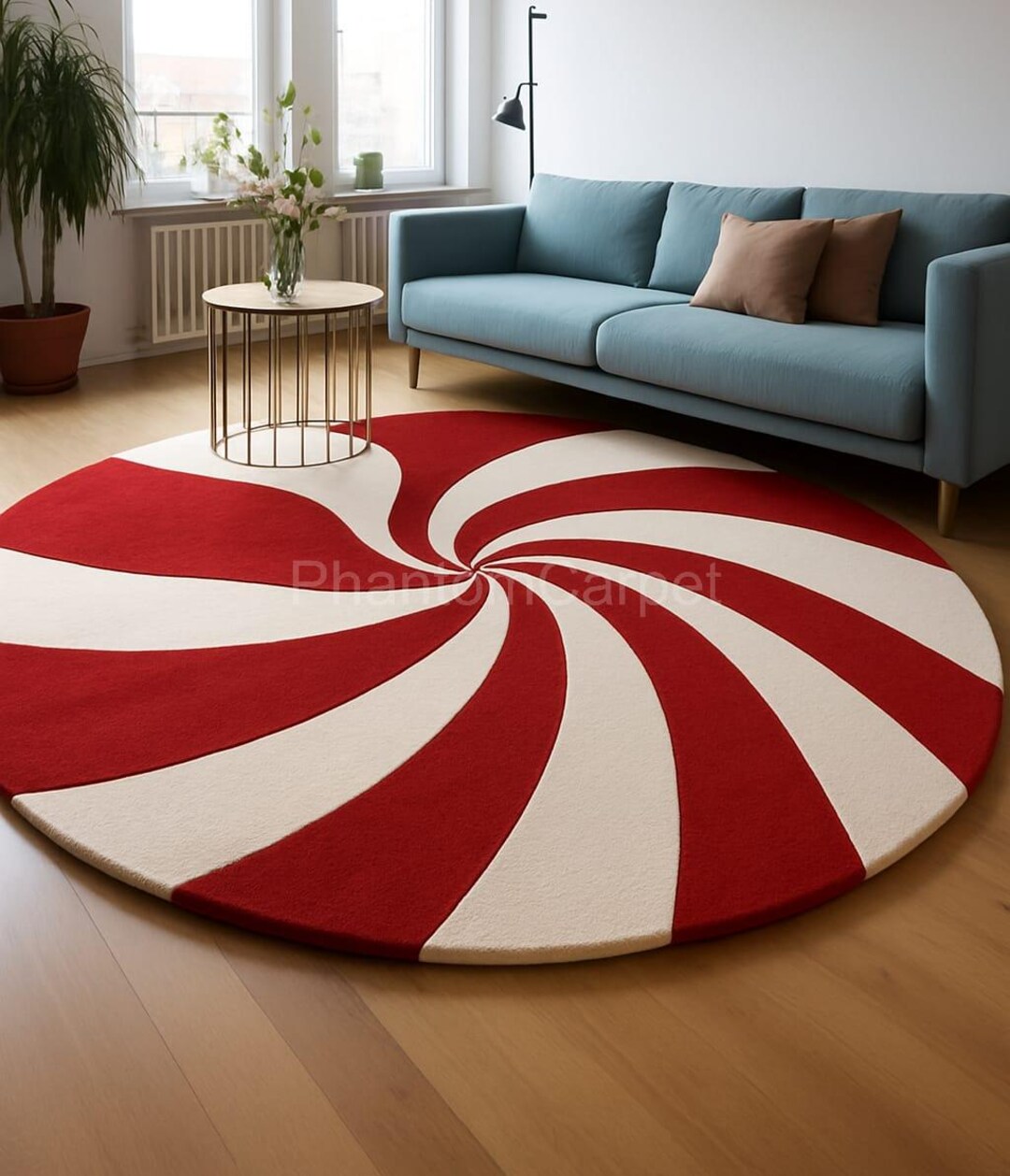 Red and White Swirl Round Rug – Modern Tufted Carpet for Living Room ...