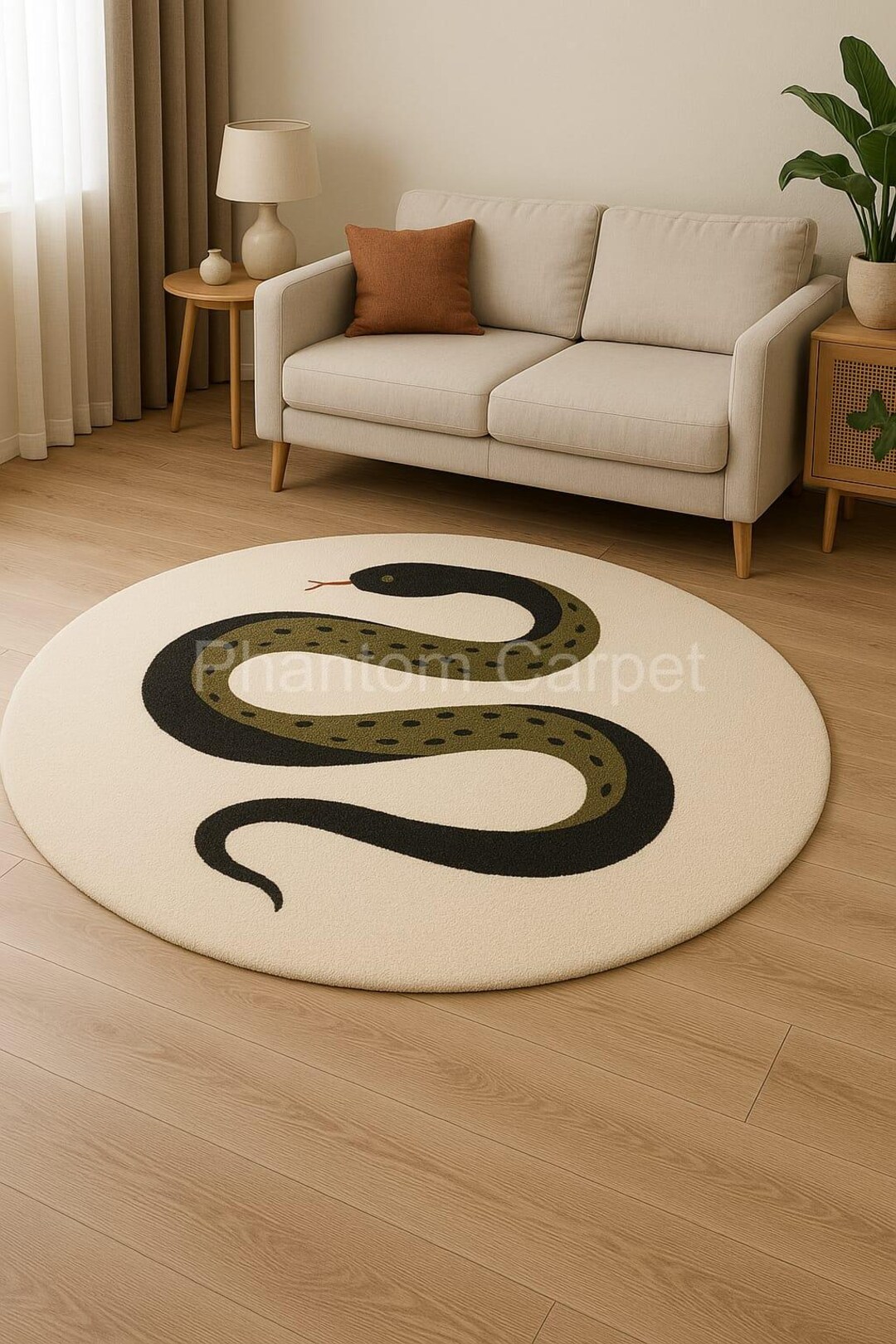 Modern Snake Motif Round Carpet – Unique Animal Print Hand Tufted Area ...