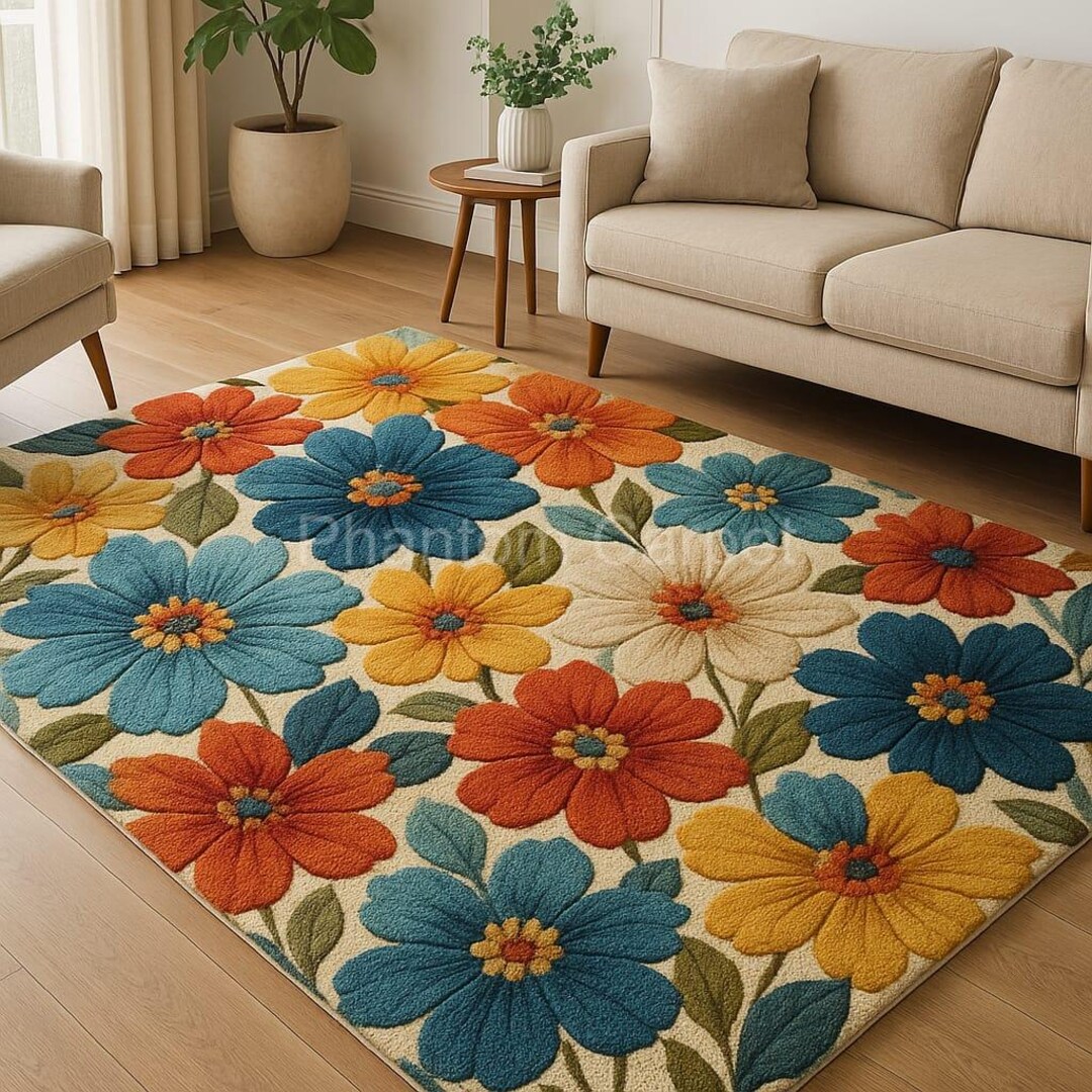 Colorful Floral Hand Tufted Rug for Living Room – 3D Flower Carpet ...