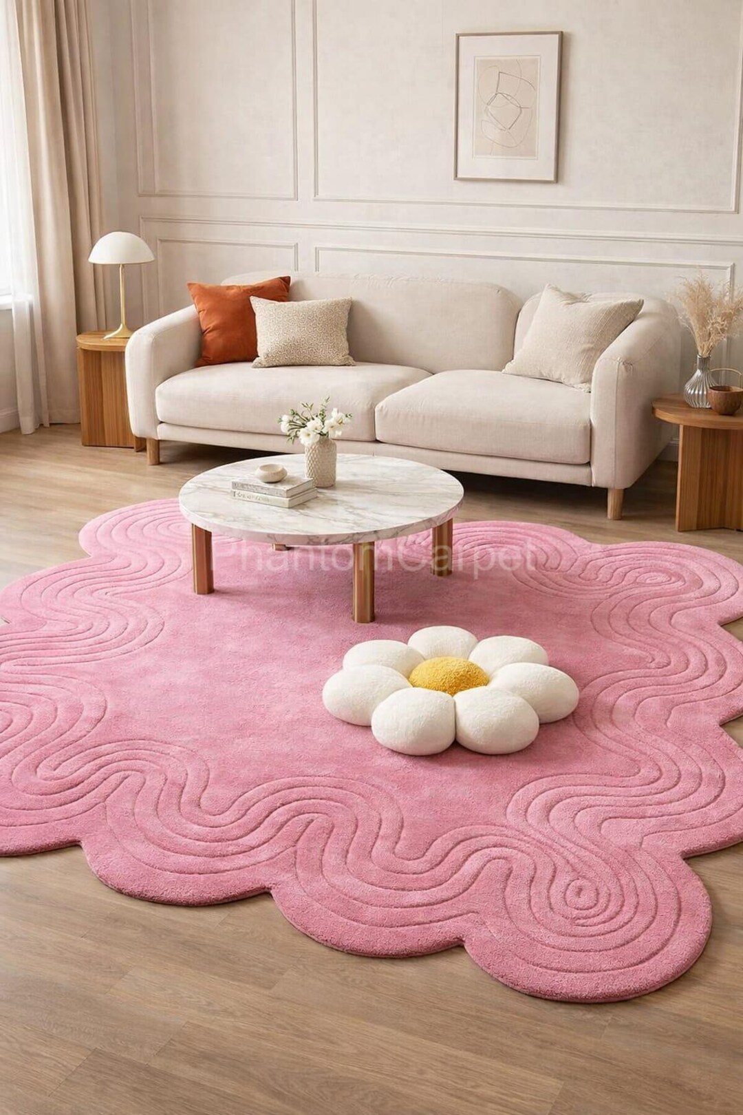 Fluffy Curvy Rug Modern Pink Wavy Rug – Soft Shag Area Carpet With Curvy Border - Etsy