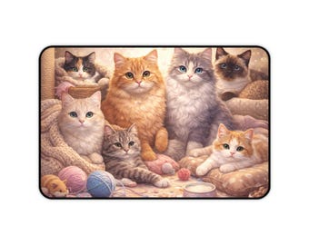 Gemütliche Kätzchen Schreibtischmatte | Illustrierte Yarn Cat Mauspad