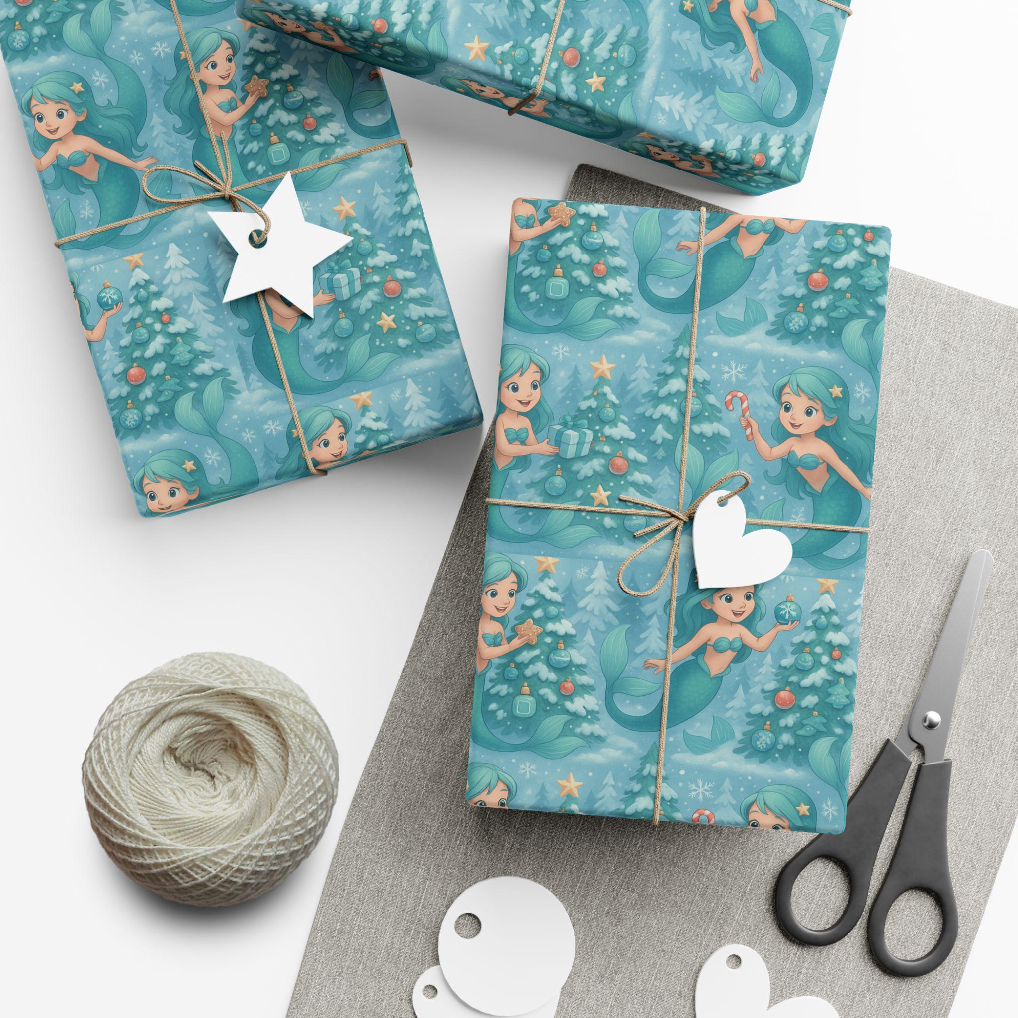 Discover Mermaid Christmas Tree Gift Wrap Paper, Holiday Wrapping Paper