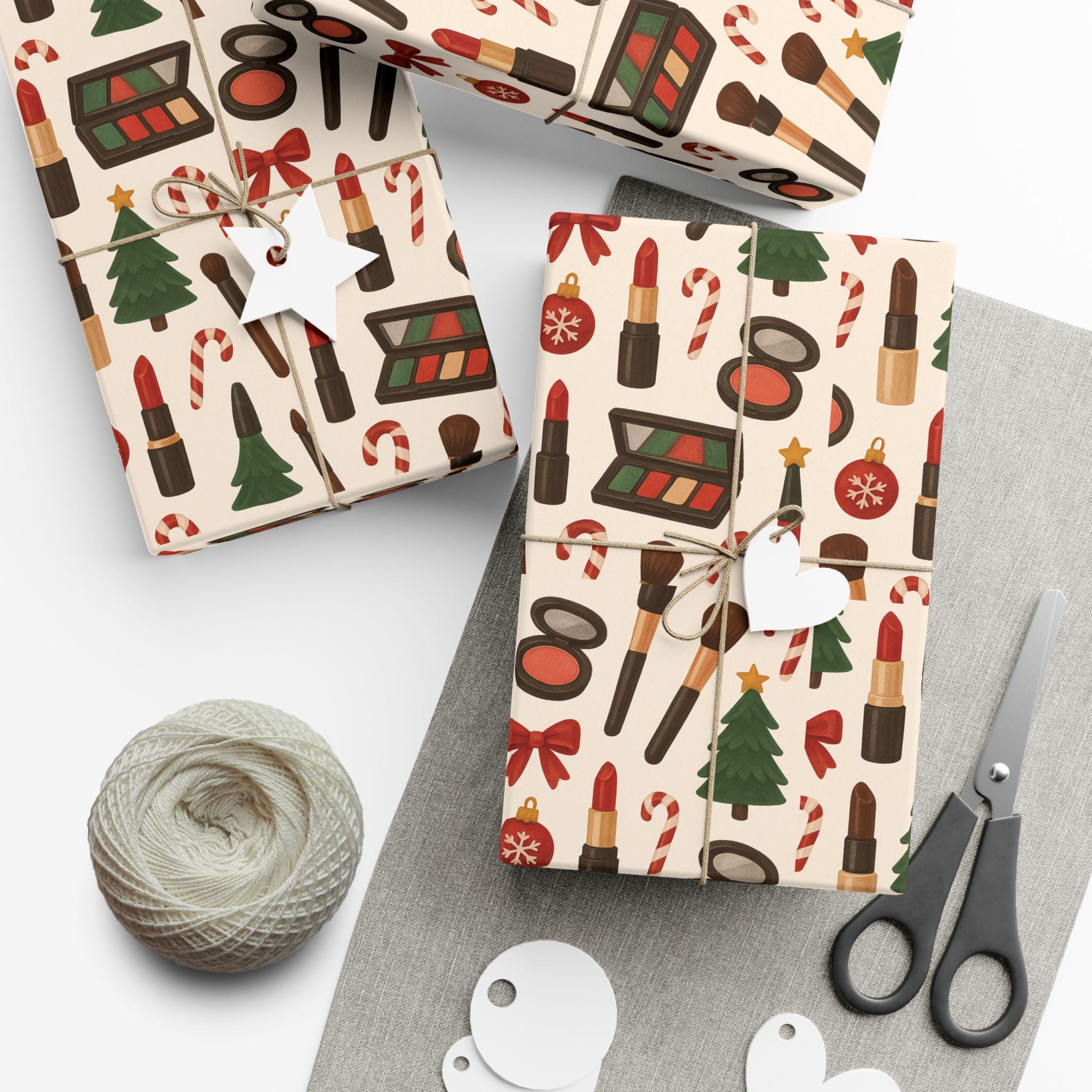 Discover Makeup Cosmetics Pattern Gift Wrap Paper, Christmas Beauty Wrapping Paper