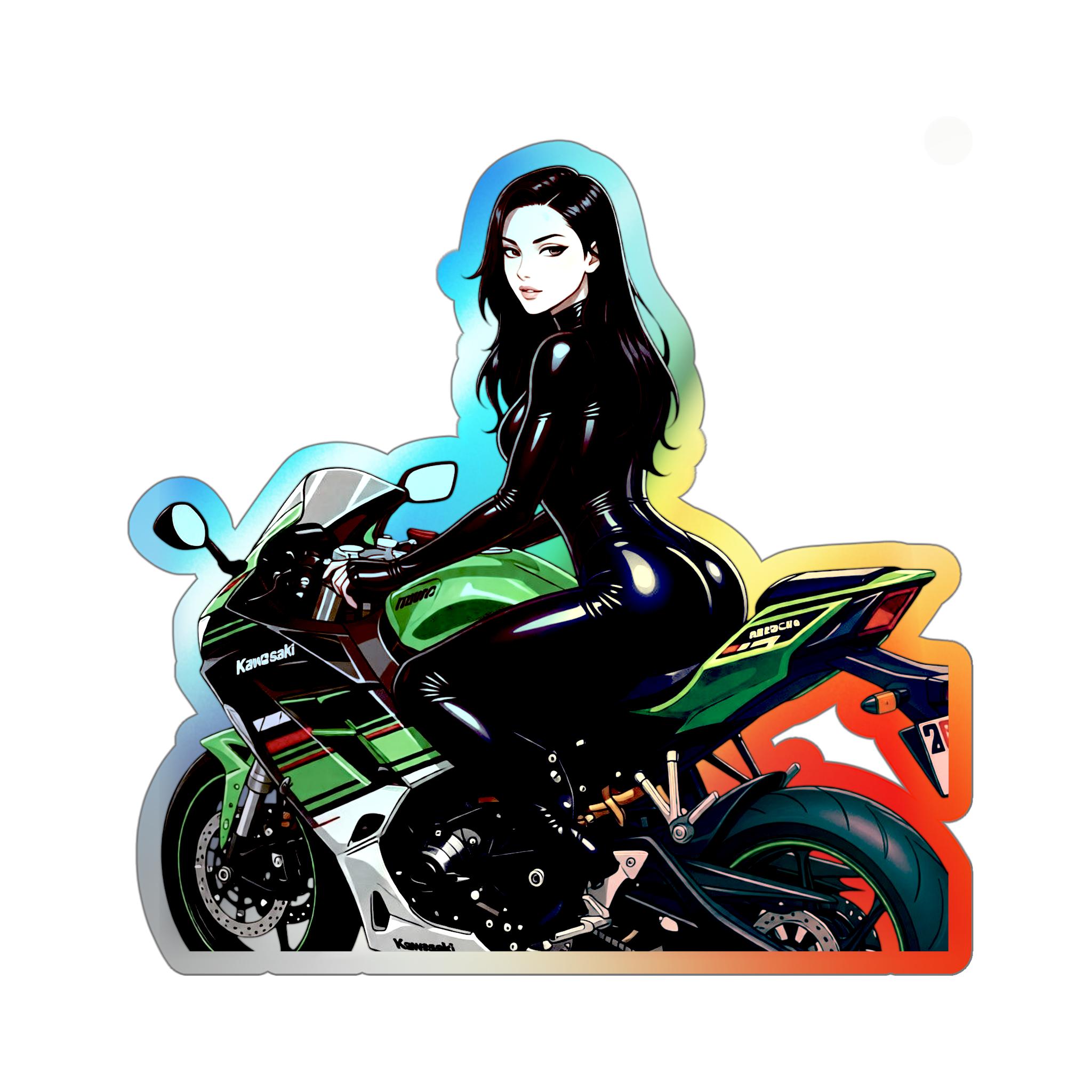 Female Motorcycle Sticker Holographic Biker Girl Sticker – Waterproof Vinyl Motorcycle Art Decal ...