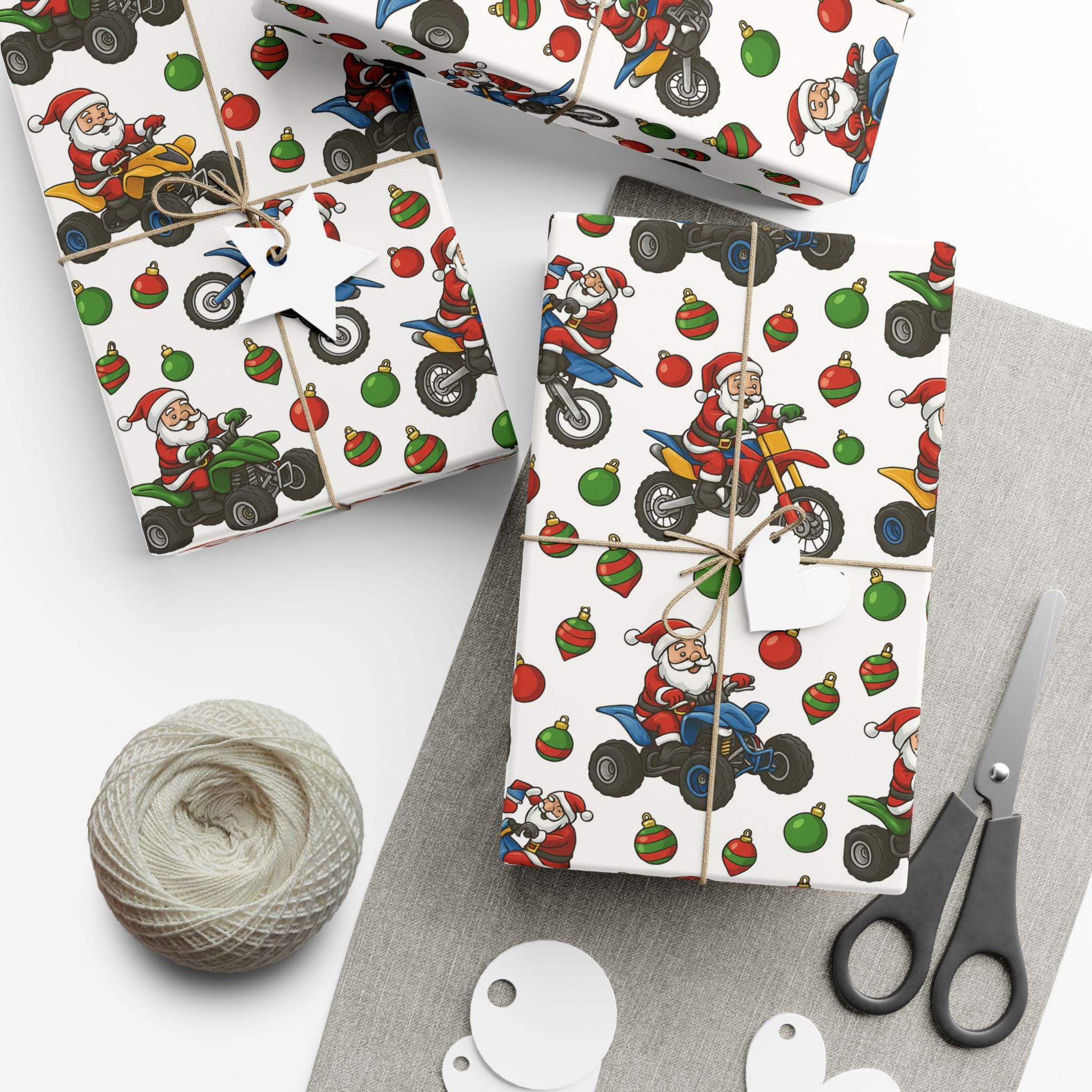 Discover Santa on Dirt Bike Gift Wrap Paper, Christmas Ornaments Pattern