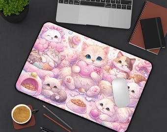 Tappetino da scrivania con gattini kawaii / Tappetino per mouse con illustrazione di gattini pastello