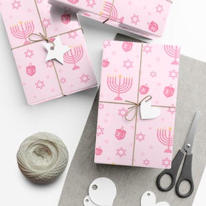 Pink Hanukkah Menorah Pattern Gift Wrap Paper | Dreidel & Star of David Wrapping Paper