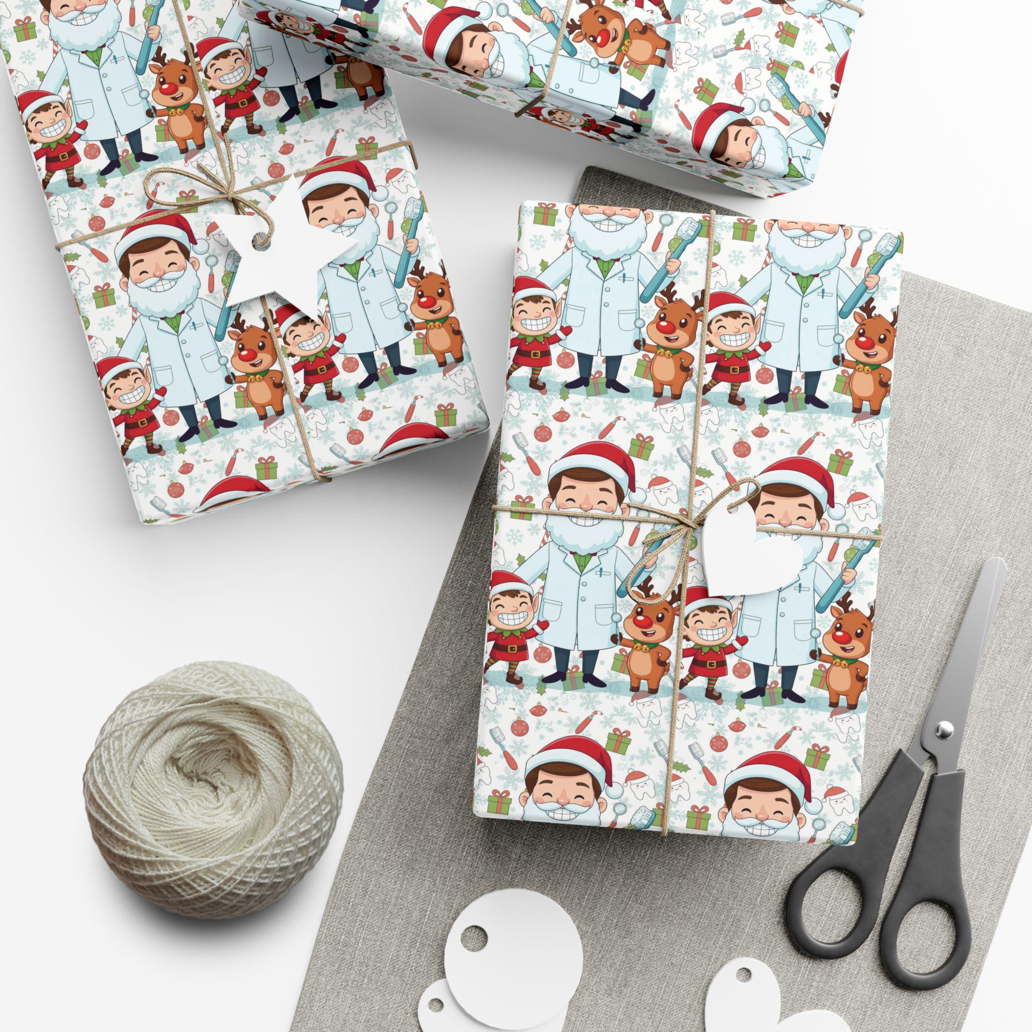 Discover Santa Doctor and Reindeer Gift Wrap Paper, Christmas Wrapping Sheets